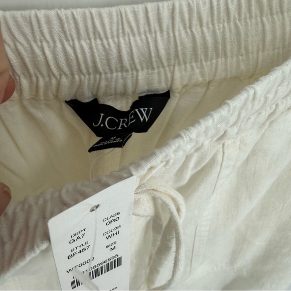J. Crew Straight Leg Seaside Pants Linen Elastic Waist White UnLined Size Medium - Picture 8 of 12